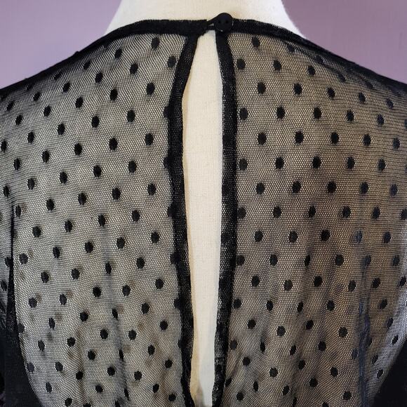 Forever 21 *Flawed* Pleated Sheer Mesh Polka Dot Crochet Lace Grommet Crop Top - Picture 15 of 16